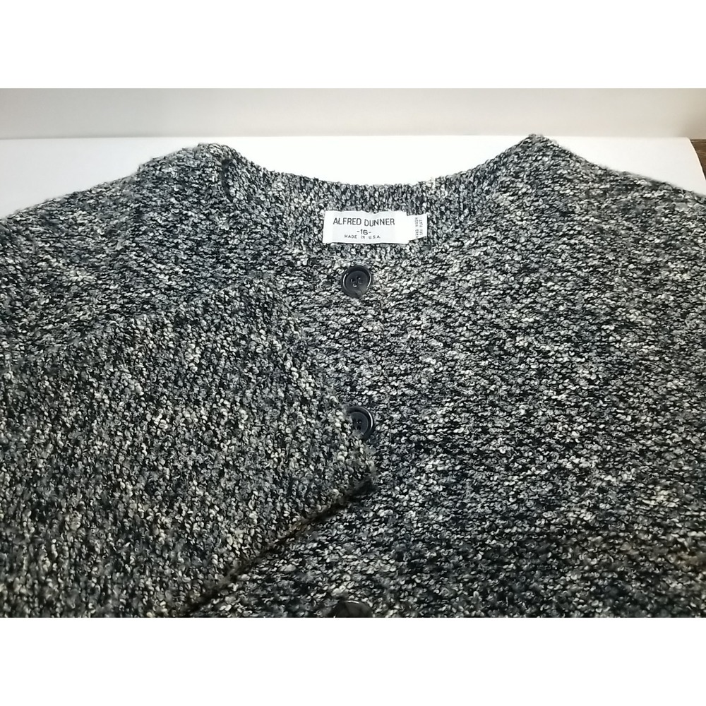 Alfred Dunner Sweater Womens 16 Cardigan Black Gray Knit Button Up Long Sleeve